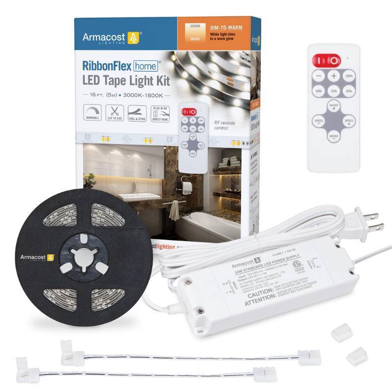 lot 3441 image: Armacost Lighting 421503 Ribbon Flex Home Dim to Warm LED Tape Light Kit with Remote, 16 ft - Retail $41