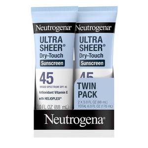 lot 3428 image: Neutrogena Ultra Sheer Dry-Touch Sunscreen For Face & Body, SPF 45 Broad Spectrum UVAUVB Protection, Lightweight Water Resistant & Non-Greasy, Travel Size Sunscreen, 3 fl. oz 2 pack