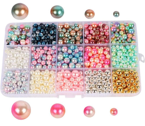 lot 3436 image: Beads 1140pcs Mix Rainbow Gradient Color Round 4 6 8 10mm Imitation Pearl No Holes for DIY Handmade Jewelry Making Craft