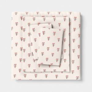 lot 3457 image: Queen Christmas Holiday Flannel Sheet Set Candy Canes - Wondershop