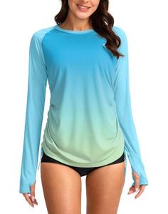 lot 3012 image: SANTINY Womens UPF50 Rash Guard SPF Long Sleeve Swimsuits Top UV Sun Protection Swim Shirts for Woman (Green Yellow Gradient_L)