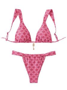 lot 3055 image: RoseSeek Womens 2 Piece Leopard Floral Bathing Suit Wireless Triangle Swimsuit High Waisted Bikini Sets Bright Pink X-Small