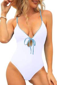 lot 3069 image: CHYRII Womens Sexy Cutout Scalloped One Piece Swimsuit V Neck Bathing Suit Swimwear White M