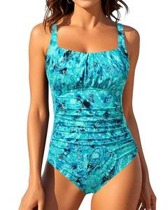 lot 3070 image: Aqua Eve One Piece Bathing Suit for Women Tummy Control Swimsuit Slimming Vintage Swimwear Blue Paisley XXL