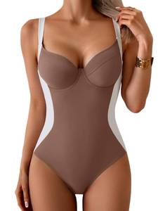 lot 3072 image: B2prity Bathing Suit for Women Slimming Push Up One Piece Swimsuit Lace Up Back Color Block Swimwear Large