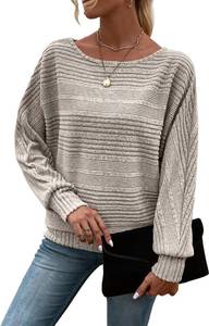 lot 3106 image: RICHSTORY Long Sleeve Shirts for Women Dressy Casual Crew Neck Fall Tops Lightweight Knit Pullover Sweater Tunic Blouses Khaki Medium