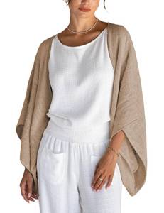 lot 3116 image: Women Linen Lightweight Cardigan Open Front 34 Sleeve Shawls Wraps Shrug Jackets Kimono Poncho Casual Loose Cover Ups(Light Brown,Large)