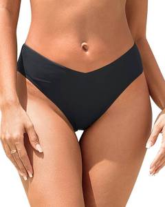 lot 3129 image: Tempt Me Women Mid Waist Bikini Bottoms - Black V Cut Front Swim Bottoms High Cut Cheeky Bathing Suit Bottoms Brazilian Swimsuits 2025 M