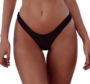 lot 3136 image: Leoparts Womens Sexy Cheeky Brazilian Cut Bikini Bottom Solid Low Rise High Leg Thong Swimsuit Bottom Black medium