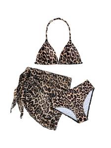 lot 3153 image: RoseSeek Girls 3 Piece Swimsuits Floral High Waisted Bikini Bathing Suit with Mesh Coverups Skirt Deep Brown 11 Years
