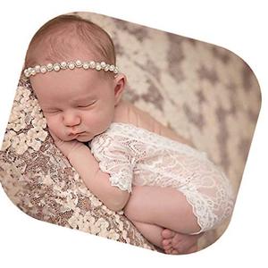 lot 3168 image: Vedory Fashion Cute Newborn Baby Girls Photography Props Headdress Lace Outfits Photo Shoot Props Outfits(Lace RomperHeadband)