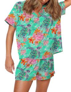 lot 3181 image: SHESHOW Pajamas for Women Set Cute Preppy Pjs Short Sleeve Shorts 2 Piece Loungewear Sets small