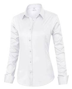 lot 3194 image: siliteelon Womens Classic-Fit Dress Shirts Long Sleeve Button Down Wrinkle-Free Stretch Solid Casual Work Office Blouse Top White Medium