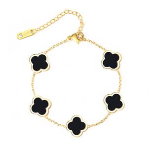 lot 3211 image: WSupikio Trendy Link Bracelets for Women 18K Gold Plated Clover Adjustable Lucky Bracelet Mothers Day Gift (Black)