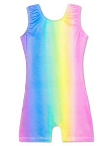 lot 3226 image: Domusgo Gymnastics Leotards for Girls Size 6-7 Years Sparkly Colorful Stripe Sleeveless Biketard with Shorts
