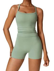 lot 3250 image: QBGJTD Two Piece Workout Sets For Women Straps Cross Back Tank Top Matching High Waist Booty Lifting Biker Shorts 2 Piece Gym Yoga Active Wear Outfits Womens Athletic Work Out Clothes Green M