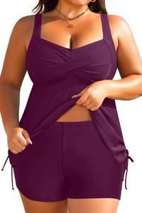 lot 3255 image: Aqua Eve Women Plus Size Tankini Swimsuit Two Piece Flowy Swimdress Bathing Suits with Shorts Purple 22W