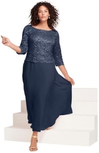 lot 3258 image: Roamans Petite Plus Size Sequin Lace A-Line Dress Size- 14P