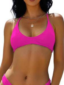 lot 3276 image: ZAFUL Womens Tie Back Bikini Top Solid Push Up Padded Bralette Swimsuit Bathing Suits Top (XL)