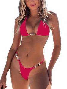 lot 3282 image: swimall Womens Triangle Thong Bikini Set Sexy Brazilian Two Piece Swimsuit Cute Bathing Suit - Sexy Red - Medium