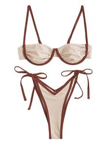 lot 3284 image: ZAFUL Womens Underwire Bikini High Cut Bikini Set Tie Side Bottom Two Piece Swimsuit Bathing Suit (2-Milk Tea,M)