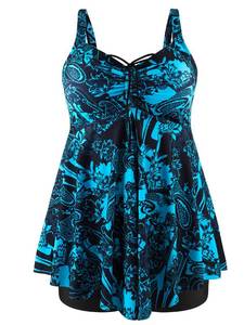 lot 3298 image: NIeyook Womens Plus Size Swimsuit Push Up Tankini Bathing Suit Tummy Control Swim Dress 2 Piece Swimsuits with Shorts Floral Blue 14WXL
