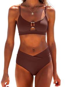 lot 2611 image: ANRABESS Womens Triangle Bikini Sets O Ring Cut Out Two Piece Swimsuit Mid Rise Cute 2026 Summer Beach Cheeky Bathing Suits Brown Medium