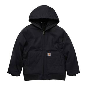 lot 2635 image: Carhartt Boys Flannel-Lined Hooded Canvas Insulated Zip-Up Jacket, Caviar Black, Large (1416)