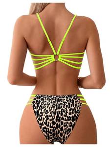 lot 2642 image: SweatyRocks Womens Bikini Sets Leopard Print Backless Cut Out Two Piece Bathing Suit Swimwear Yellow X-Large