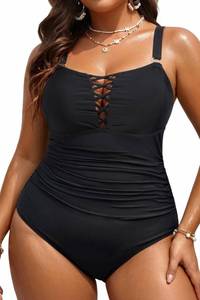lot 2663 image: Yonique Women Black Plus Size One Piece Swimsuits Tummy Control Bathing Suits Vintage Swimwear 16plus