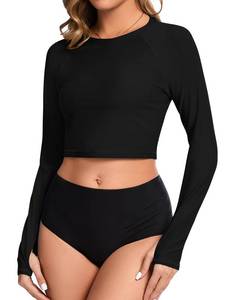 lot 2681 image: Soneven Women Rash Guard Long Sleeve Crop Top Swim Shirts UPF 50 Sun Protection Swimsuit Top No Bottom Black Large