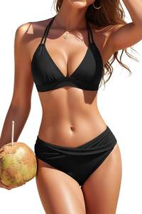 lot 2684 image: Womens Two Piece Bathing Suit - Push Up Bikini Set Full Coverage Swimsuit Halter Swimwear 2026 Black Medium