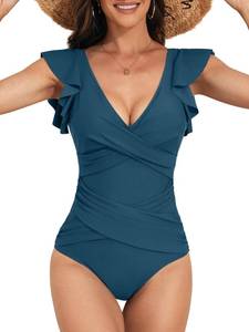 lot 2688 image: B2prity Womens One Piece Swimsuit Ruffle Slimming Tummy Control Bathing Suit Criss Cross High Waist 1 Piece Swimwear Peacock Blue Medium