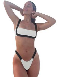 lot 2693 image: WODECASA Womens Colorblock Bikini Set Square Neck High Cut Cheeky Sexy Two Piece Swimsuit Bathing Suit, S