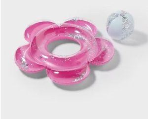 lot 2735 image: Sun Squad Pink Glitter Flower Shaped Pool Float with Ball