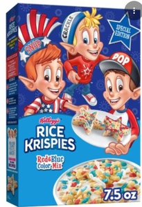 lot 2738 image: 2 pk Kelloggs Rice Krispies Red and Blue Color Mix Cereal 7.5 Oz Box