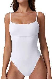 lot 2776 image: QINSEN Womens Adjustable Straps Swimwear Push Up Tummy Control Slimming Monokini Bathing Suit White M