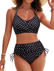 lot 2794 image: Blooming Jelly Womens High Waisted Bikini Sets Drawstring Tummy Control Swimsuits Tie Back Swim Suit (Small, Black)
