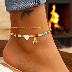 lot 2795 image: Eaciy Colorful Initial Ankle Bracelets for Women - 14K Gold Plated Layered Heart Initial Anklets Bracelet Dainty A Letter Ankle Bracelet Colorful Layered Anklet Bracelet for Women