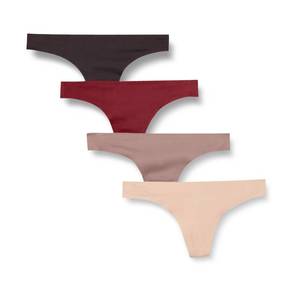 lot 2812 image: Amazon Essentials Womens Seamless Breathable Thong Underwear, Bonded Stretch, Pack of 4, BeigeBrownBurgundyTaupe, Medium