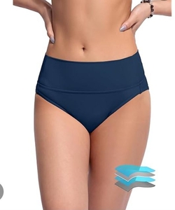 lot 2814 image: Vogueric Womens Bikini Bottoms Banded Swimsuit Bottom Full Coverage Ruched Swim Bottoms Moderate High Cut Bathing Suit Bottom Dark Navy Large