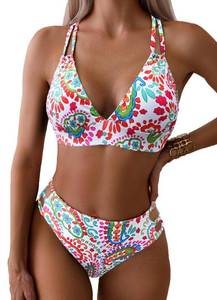 lot 2846 image: Tainehs Womens Push Up V Neck Bikini Sets Criss Cross Back Two Piece Bathing Suit Small
