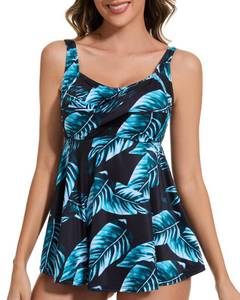 lot 2847 image: JOYSHAPER Womens Built in Bra Tankini Top Only Loose Fit Tank Tops V Neck Swimsuits Green Leaf 3X