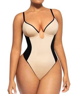 lot 2856 image: SHAPELLX Body Shaper for Women Tummy U Plunge Low Back Shapewear Thong Strapless Top Corset Bodysuit Beige Shapewear Top, XXL