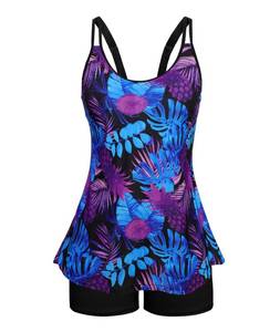 lot 2869 image: Arolina Modest Swimsuits for Women Tummy Control Bathing Suits Full Coverage Tankini with Shorts Purple Pineapple Medium