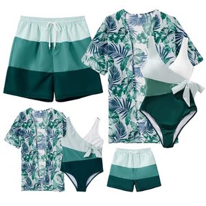 lot 2876 image: IFFEI Mommy and Me Family Matching Swimsuits One Piece Tummy Control Bathing Suit with Cover Up Green Little Girls 3-4 Years