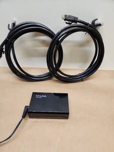 lot 54 image: TP-Link TL-POE150S PoE Injector with Power Adapter and Ethernet Cables
