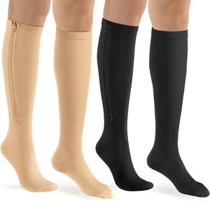 lot 8086 image: bropite Zipper Compression Socks Women & Men - 2Pairs Calf Knee High 15-20mmHg Closed Toe Compression Stocking - Retail $15