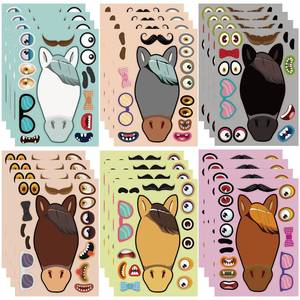 lot 8087 image: Dorgua 24 Sheets Horse Make a Face Stickers, Animal Party Games Decal Mix and Match Sticker, Make Your Own Horse Stickers DIY Crafts for Adults Birthday Activities Party Supplies Classroom Rewards - Retail $6