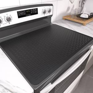 lot 8088 image: Stove Top Cover for Electric Stove- Range Covers for Electric Stove,Silicone XXL Dish Drying Mat, Glass Cooktop Covers, Flat RV Range top Mats (Black, 28x20) - Retail $10